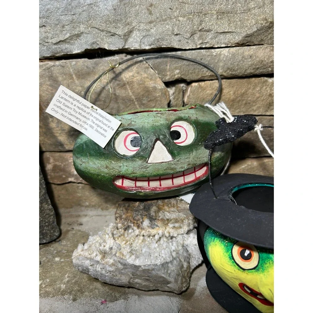 Dept 56 Paper Mache Witch and Green Jack O’ Lantern Halloween decorations READ